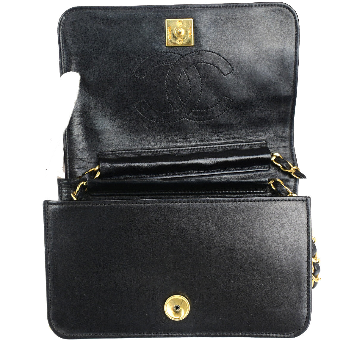 Chanel Wallet on Chain Stitched Leather, BLACK, LEATHER, Clutche & pouche