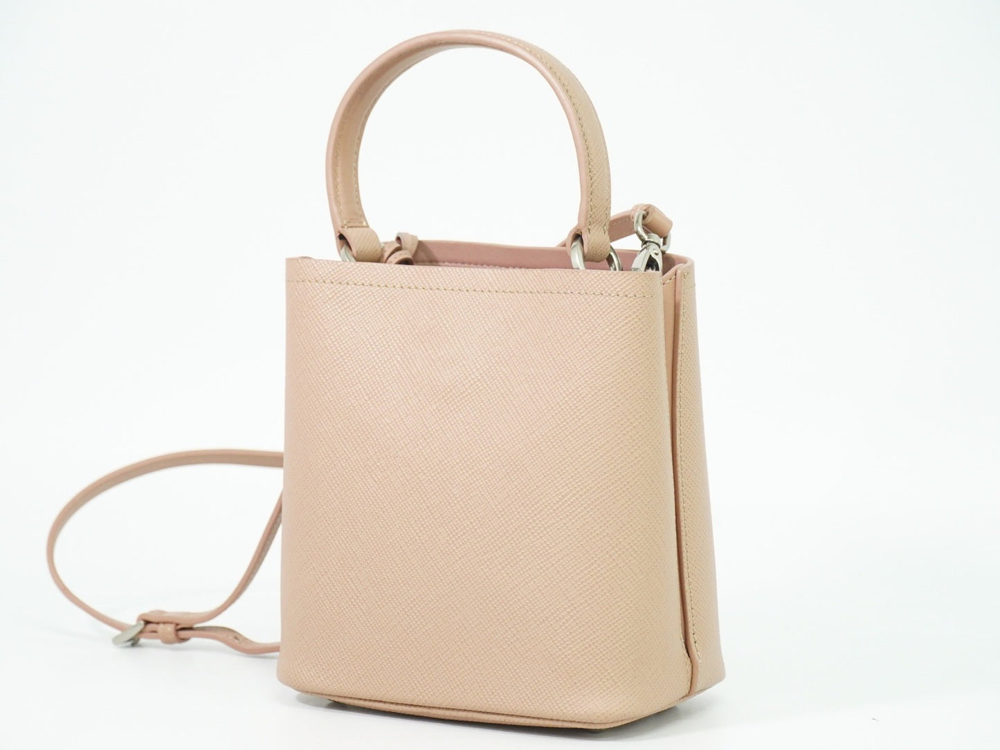 Prada Panier Bucket Bag Saffiano Leather, BEIGE, LEATHER, Crossbody bag