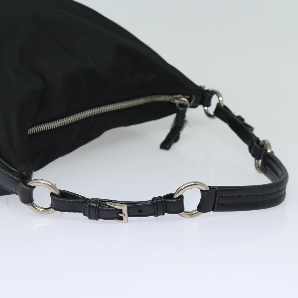 Prada Zip Hobo Tessuto with Leather, BLACK, NYLON, Shoulder bag