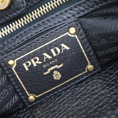 Prada Embossed Logo Convertible Open Tote Vitello Daino, BLACK, LEATHER, Tote bag
