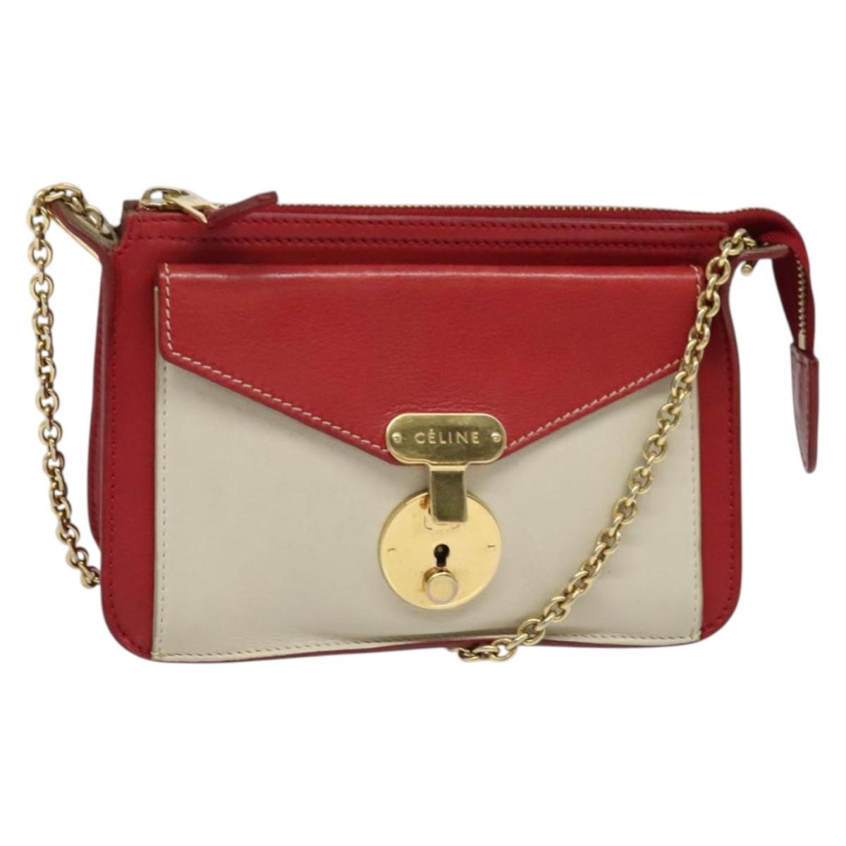 Celine Shoulder Bag Leather, RED, LEATHER, Shoulder bag