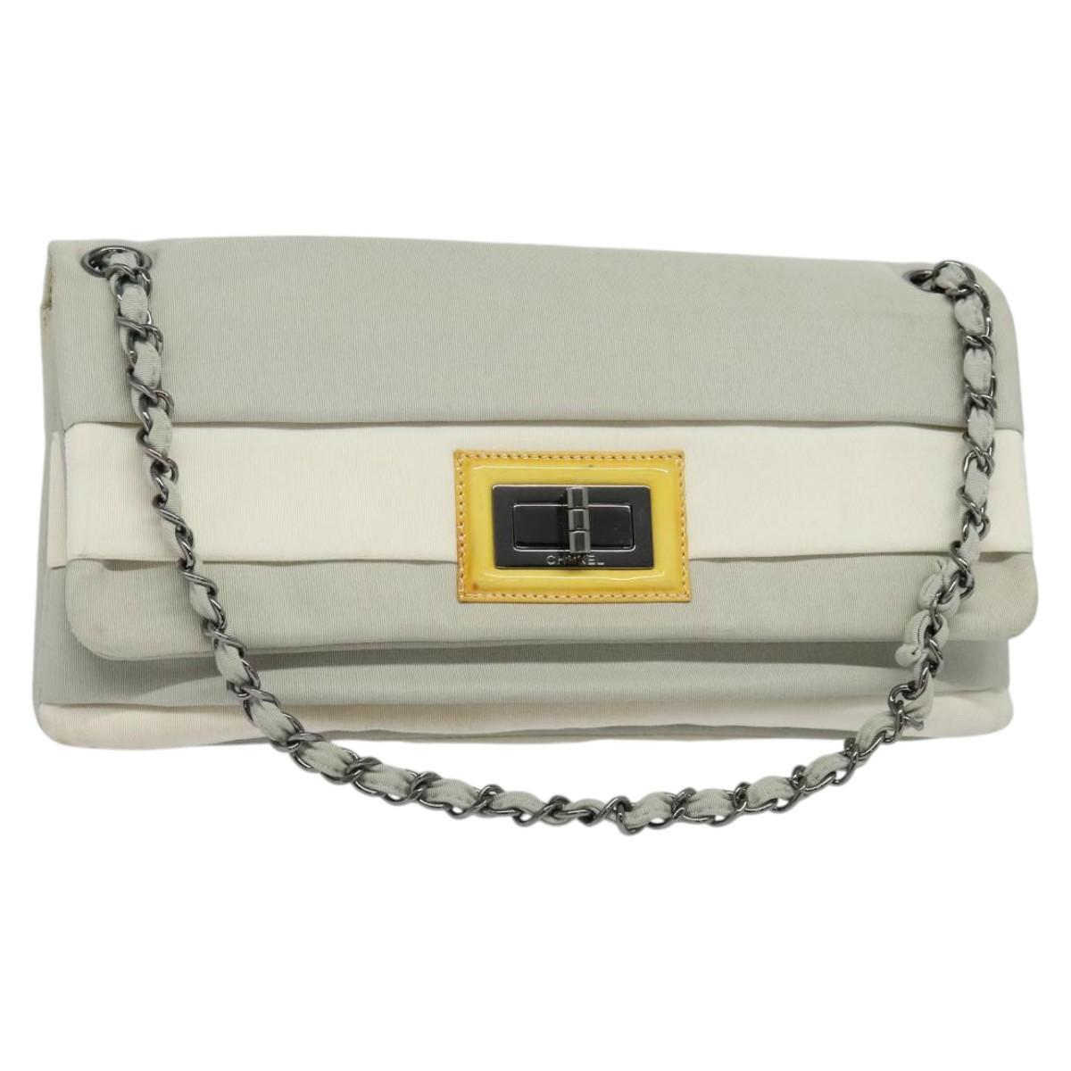 Chanel Mademoiselle Lock Chain Flap Bag Grosgrain, GRAY, NYLON, Handbag