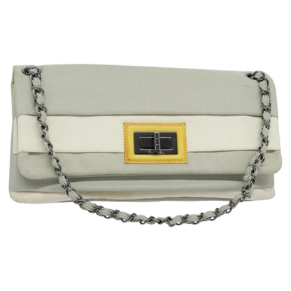 Chanel Mademoiselle Lock Chain Flap Bag Grosgrain, GRAY, NYLON, Handbag