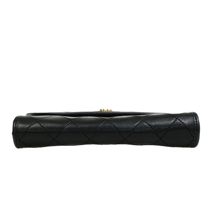 Chanel Vintage Round Flap Bag Quilted Lambskin, BLACK, LEATHER, Handbag