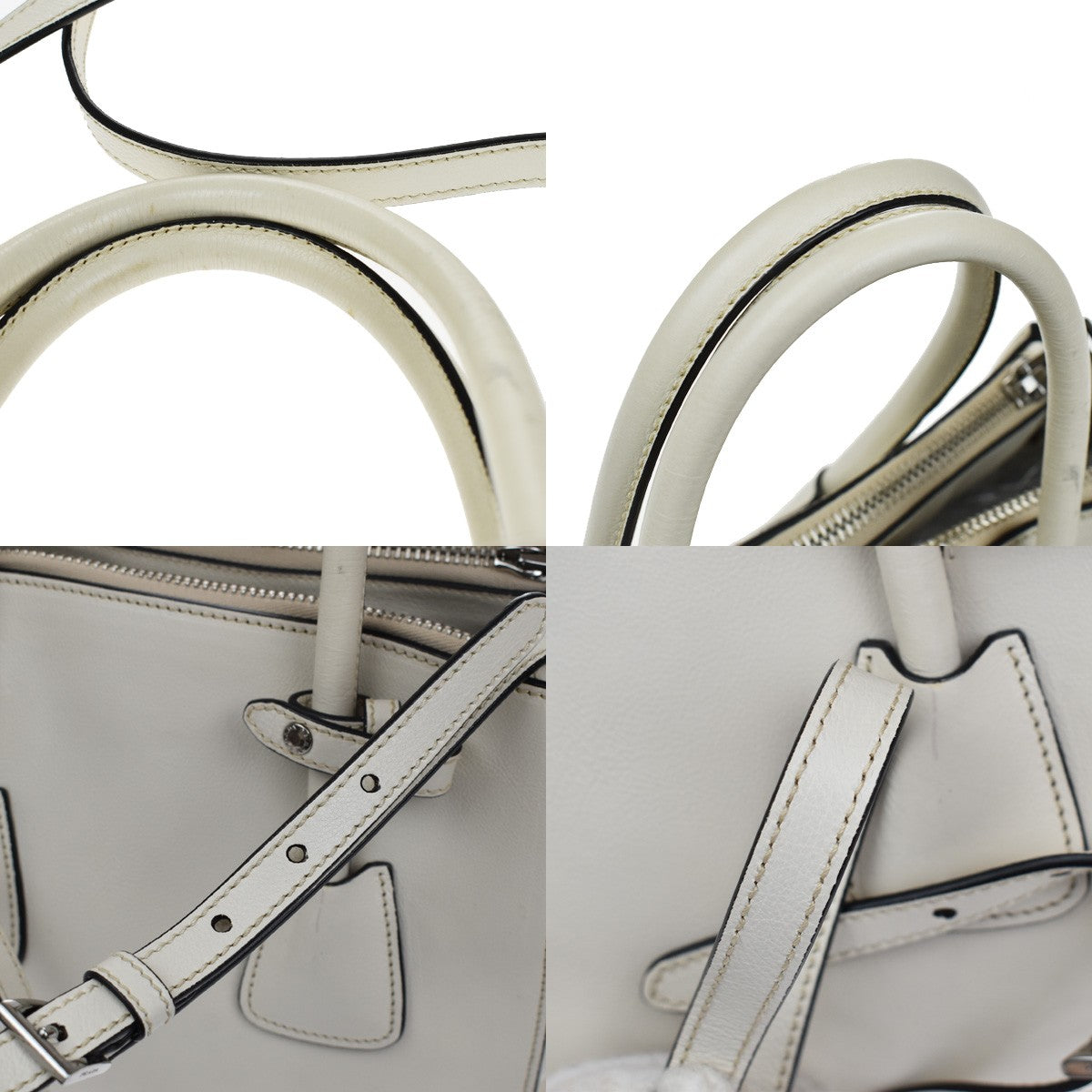 Prada Twin Pocket Shopping Tote City Calfskin, WHITE, LEATHER, Handbag