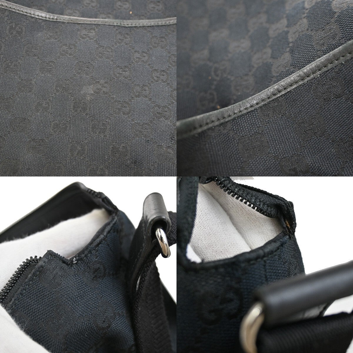 Gucci Zip Messenger Bag GG Denim, BLACK, CANVAS, Crossbody bag