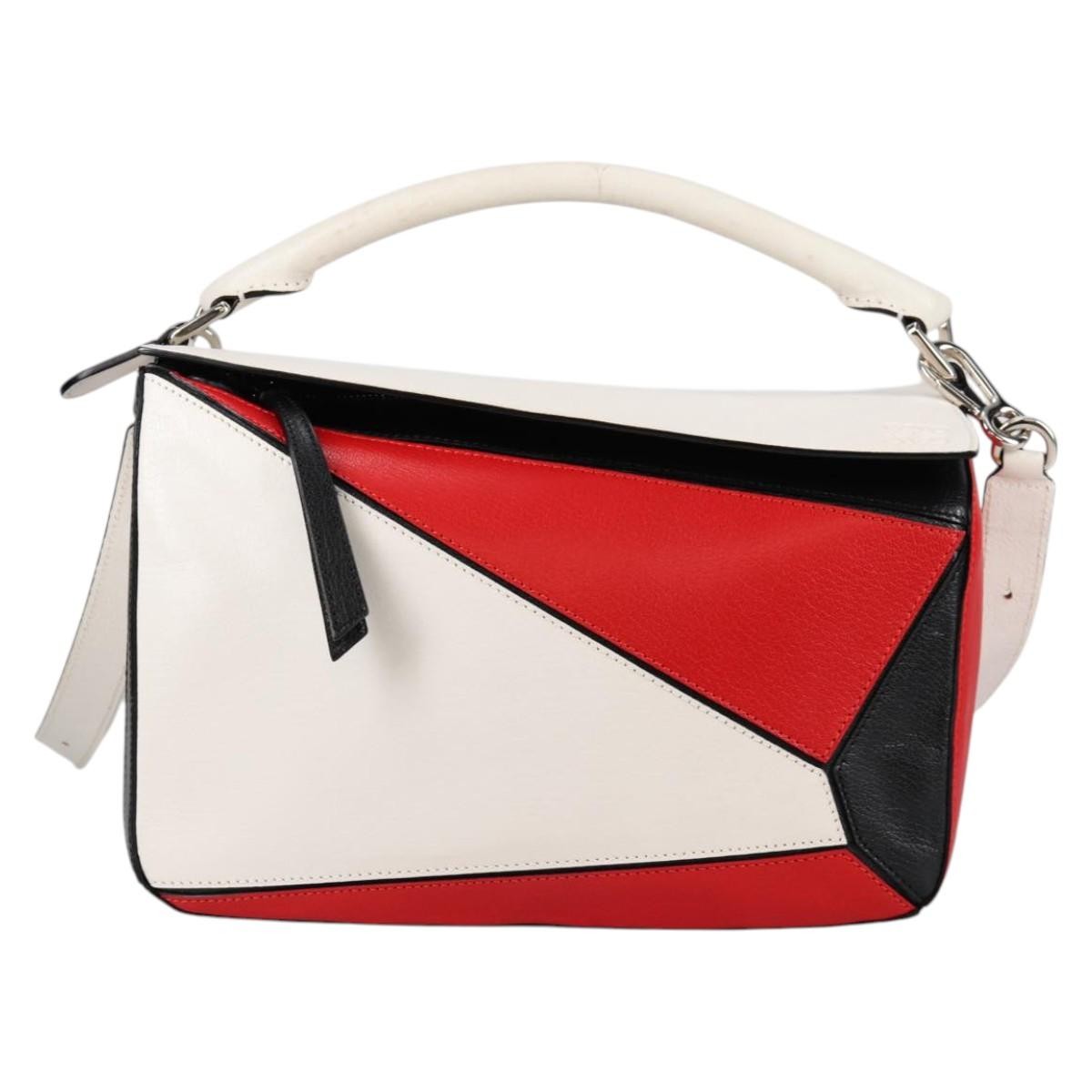 Loewe Puzzle Bag Leather, WHITE, LEATHER, Handbag