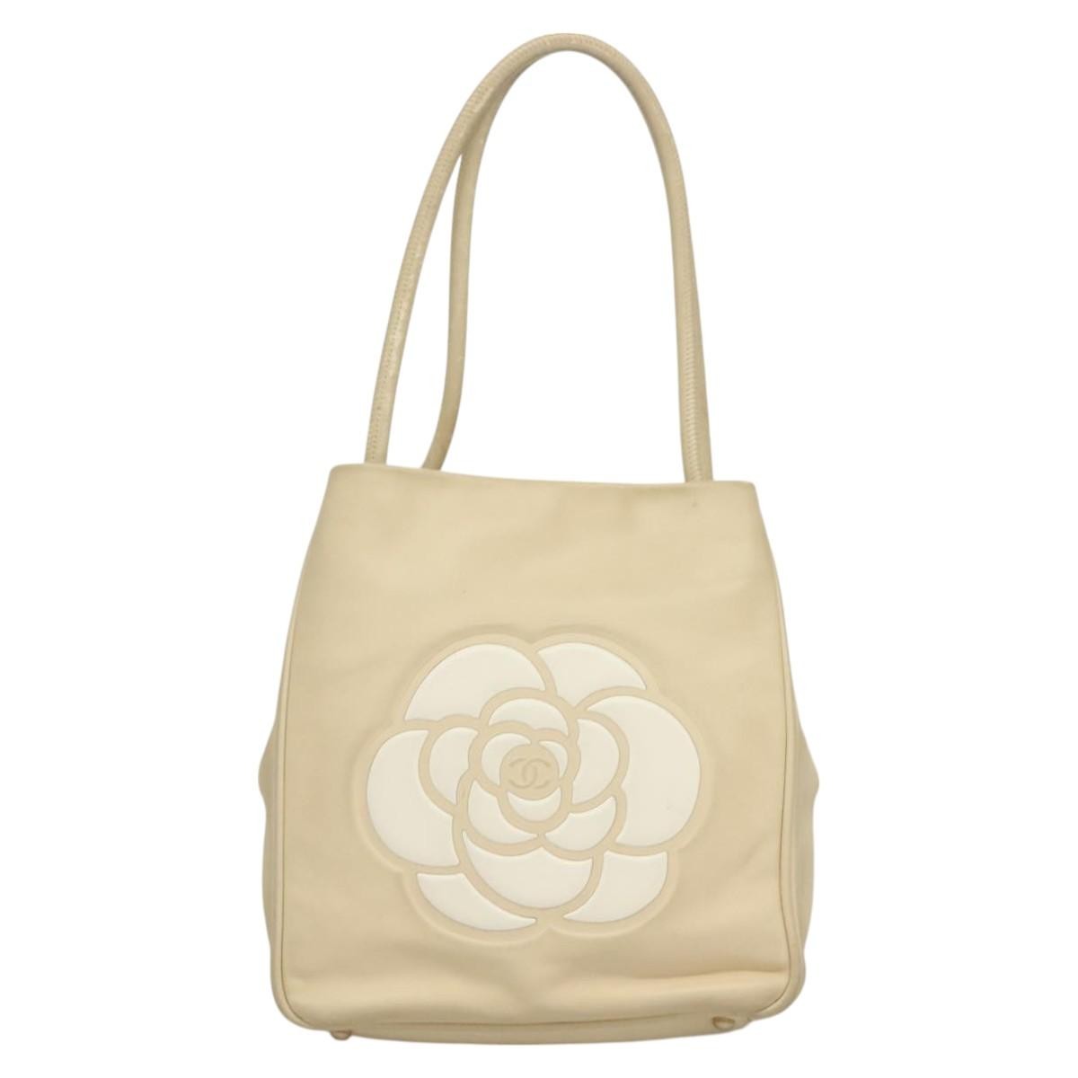 Chanel Camellia Tote Leather, BEIGE, LEATHER, Tote bag