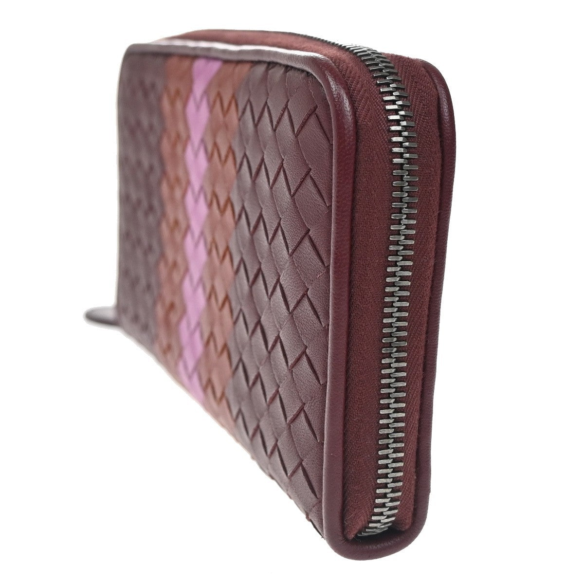 Bottega Veneta Intrecciato Long Zip  Wallet Leather, BURGUNDY, LEATHER, Wallets