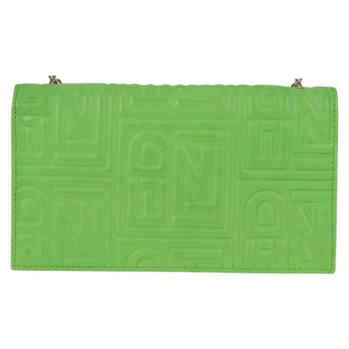 Fendi Wallet on Chain Logo Embossed Leather, GREEN, LEATHER, Wallets