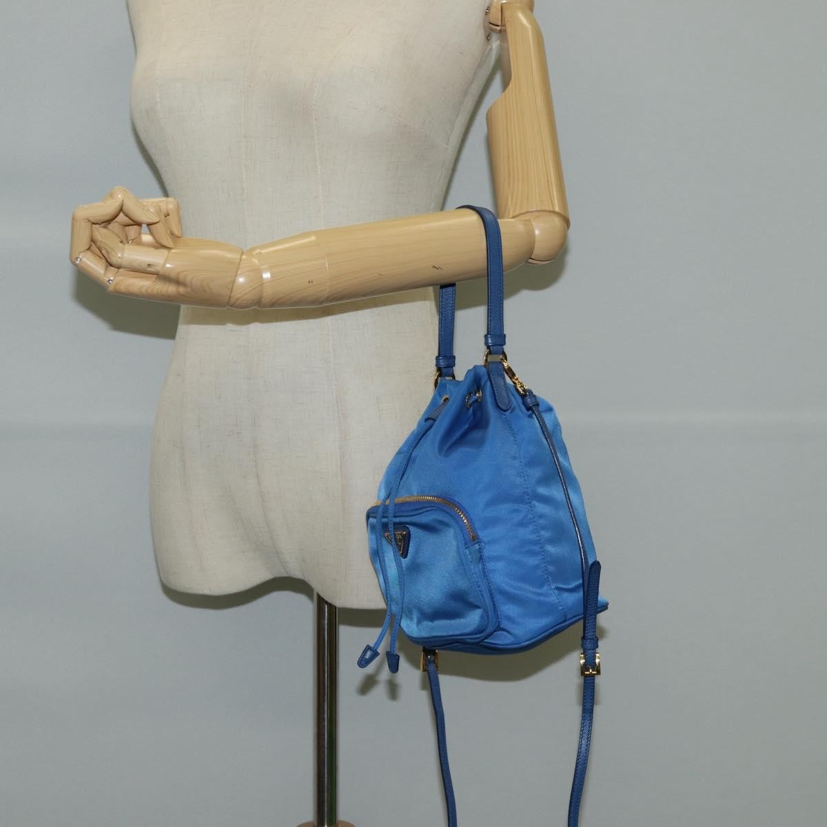 Prada Drawstring Bucket Bag Tessuto, BLUE, NYLON, Handbag