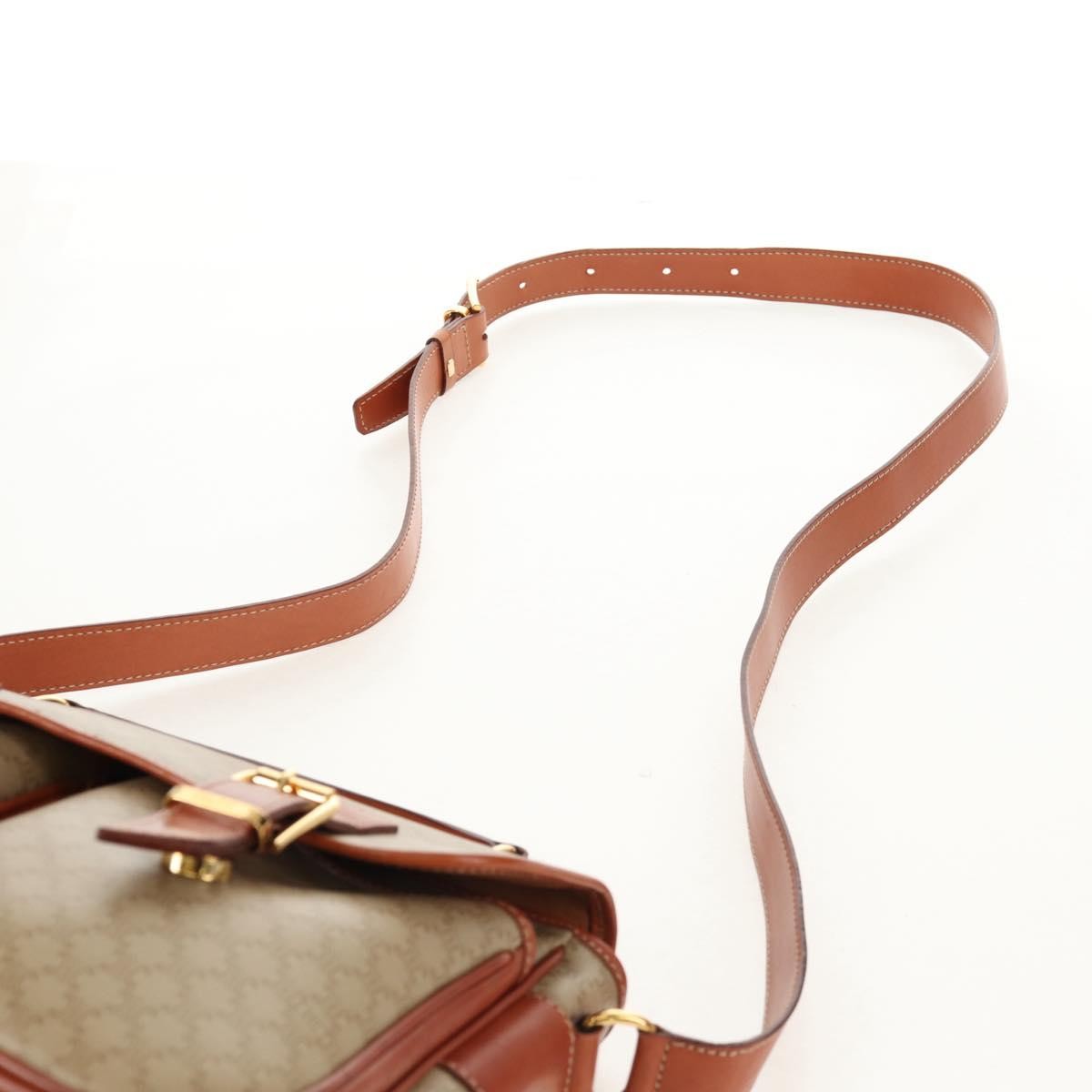 Celine Vintage Macadam Handbag Canvas and Leather, BEIGE, CANVAS, Handbag