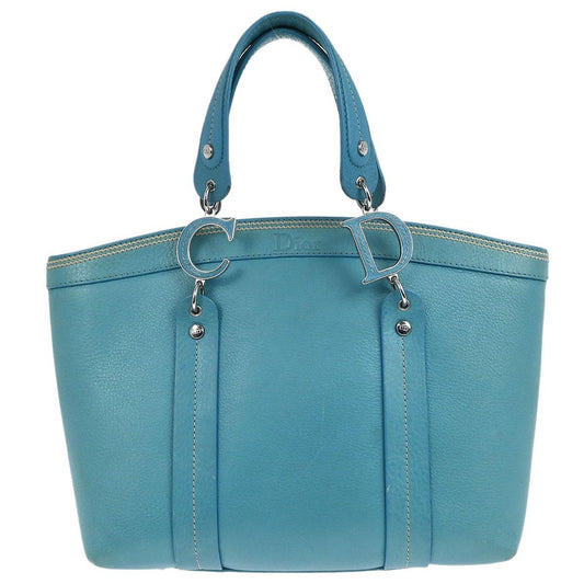 Christian Dior Vintage Tote Leather, TURQUOISE, LEATHER, Tote bag