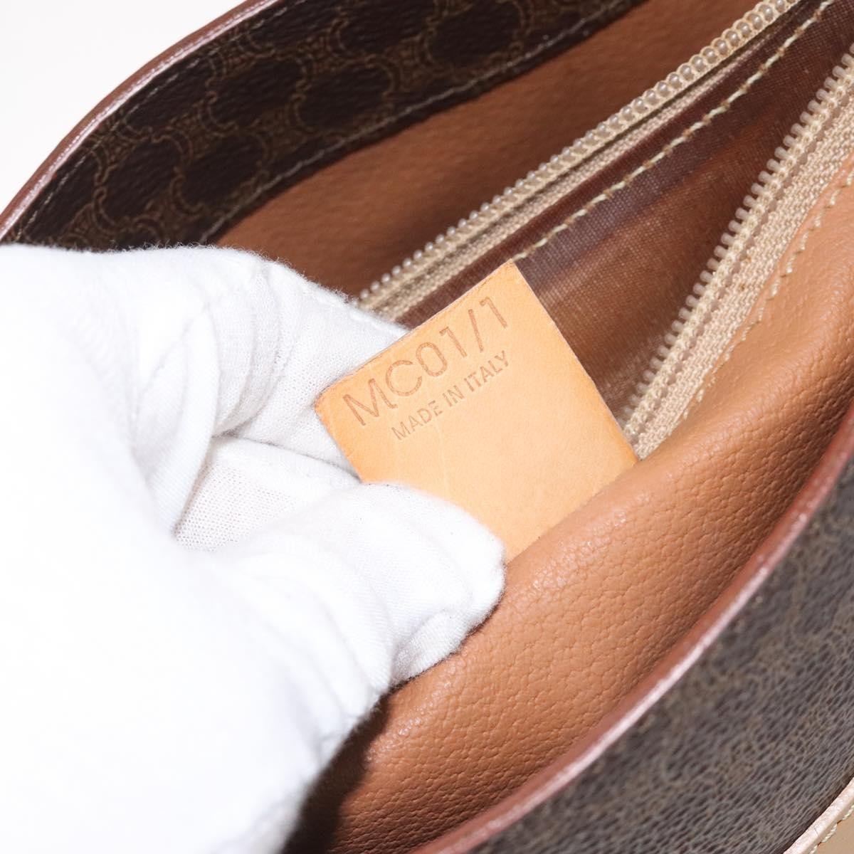 Celine Vintage Macadam Shoulder Bag Leather, BROWN, PVC,LEATHER,CANVAS, Shoulder bag