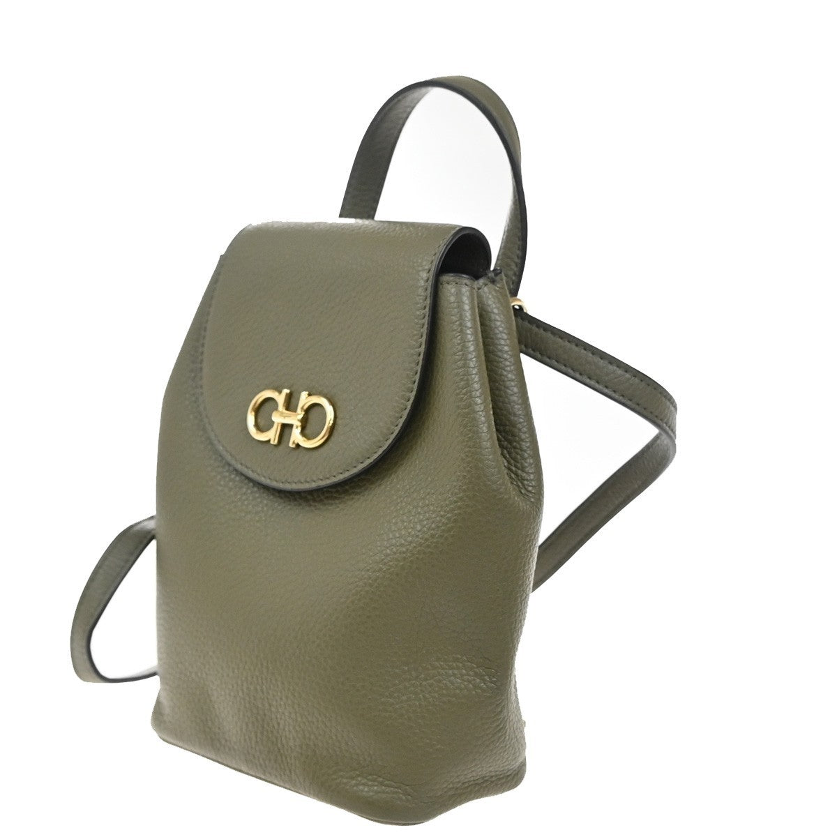 Salvatore Ferragamo Gancini Backpack Leather, KHAKI, LEATHER, Backpack