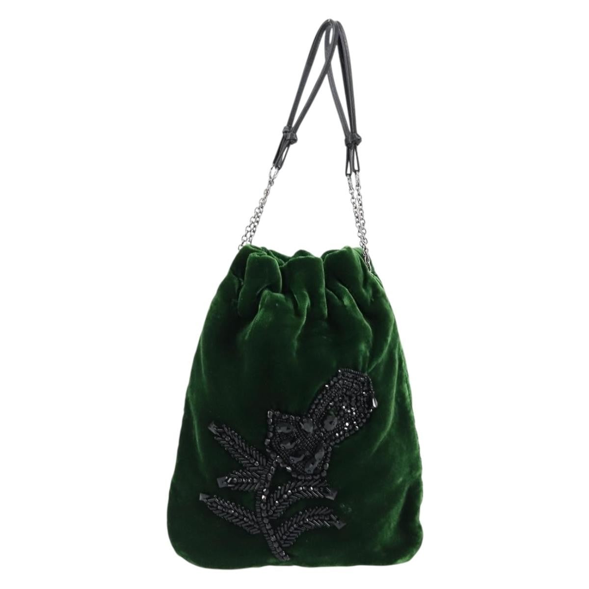 Prada Beads Pouch Velvet, GREEN, VELVET, Clutche & pouche