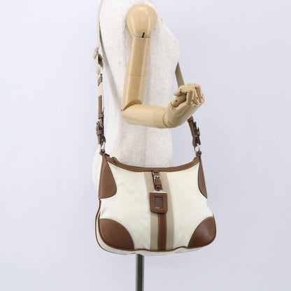 Prada Vintage Shoulder Bag Nylon and Leather, BEIGE, NYLON, Shoulder bag
