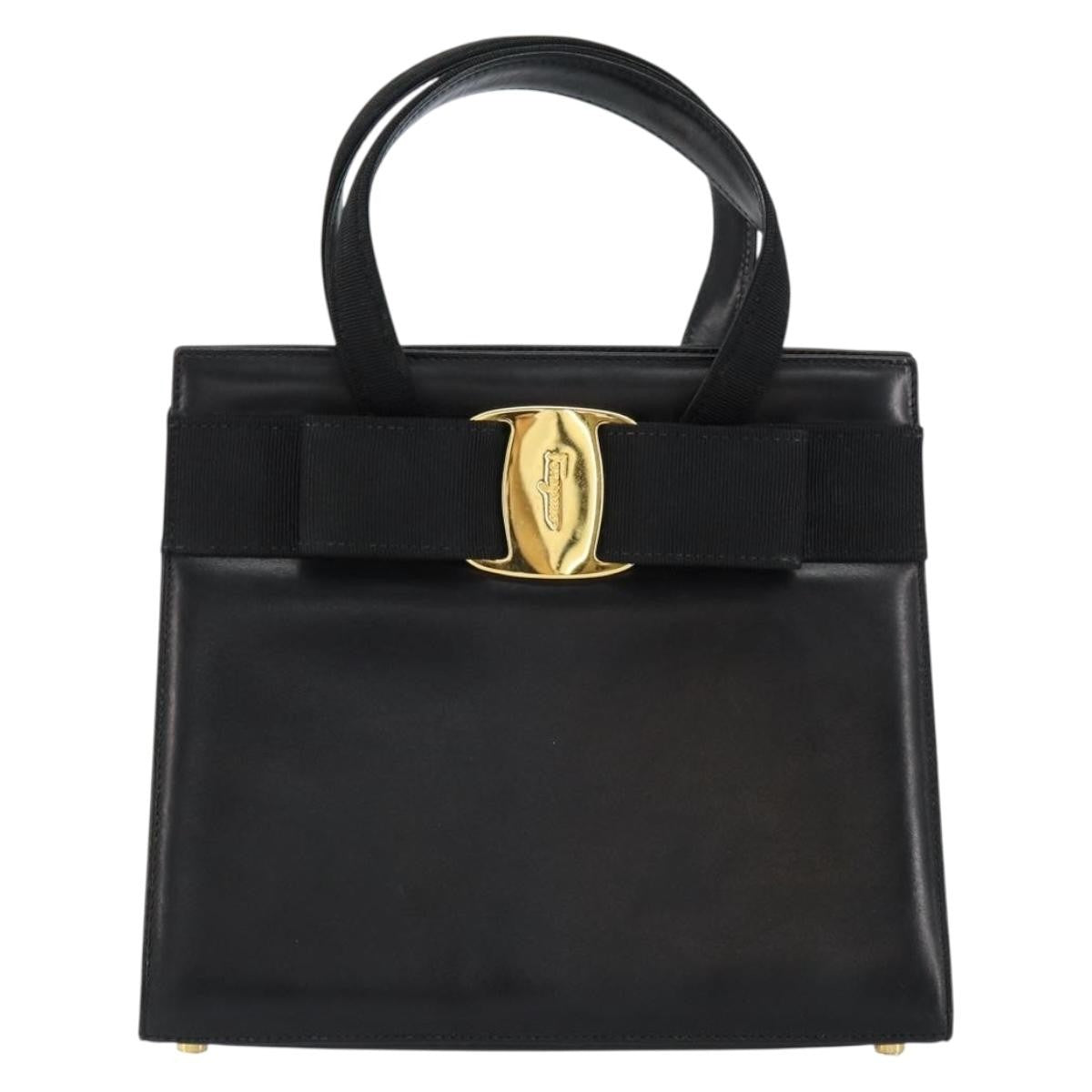 Salvatore Ferragamo Convertible Vara Bow Tote Leather, BLACK, LEATHER, Handbag