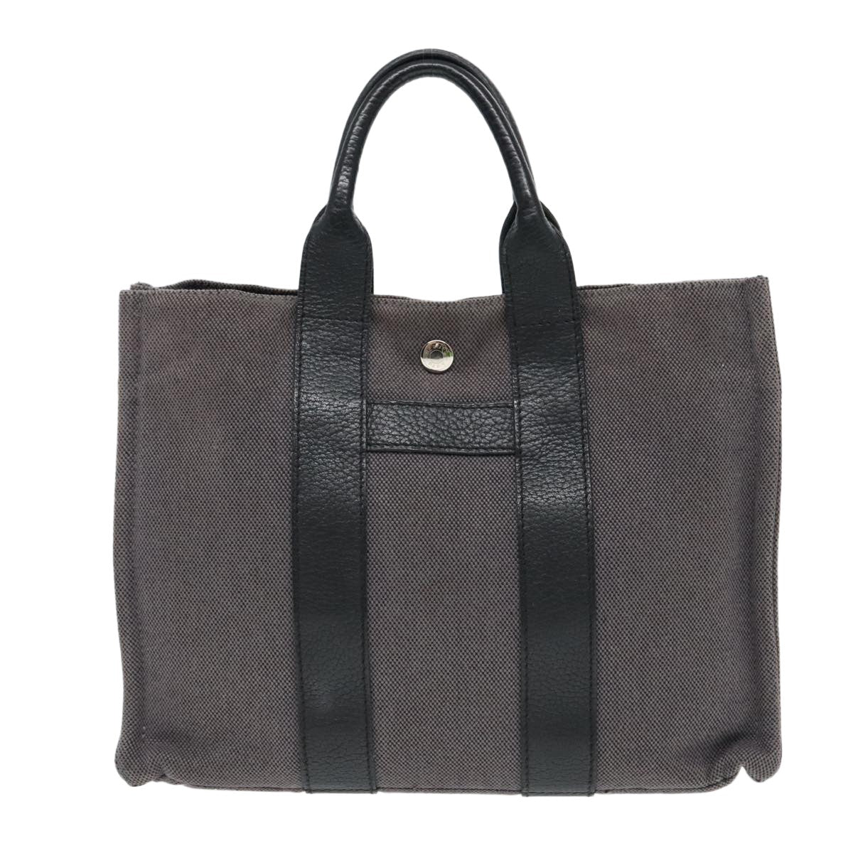 Hermes Sac Harnais Tote Toile and Leather, GRAY, CANVAS, Tote bag