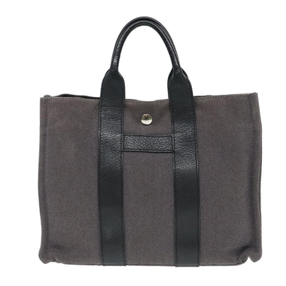Hermes Sac Harnais Tote Toile and Leather, GRAY, CANVAS, Tote bag