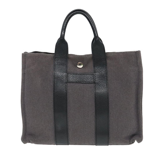 Hermes Sac Harnais Tote Toile and Leather, GRAY, CANVAS, Tote bag