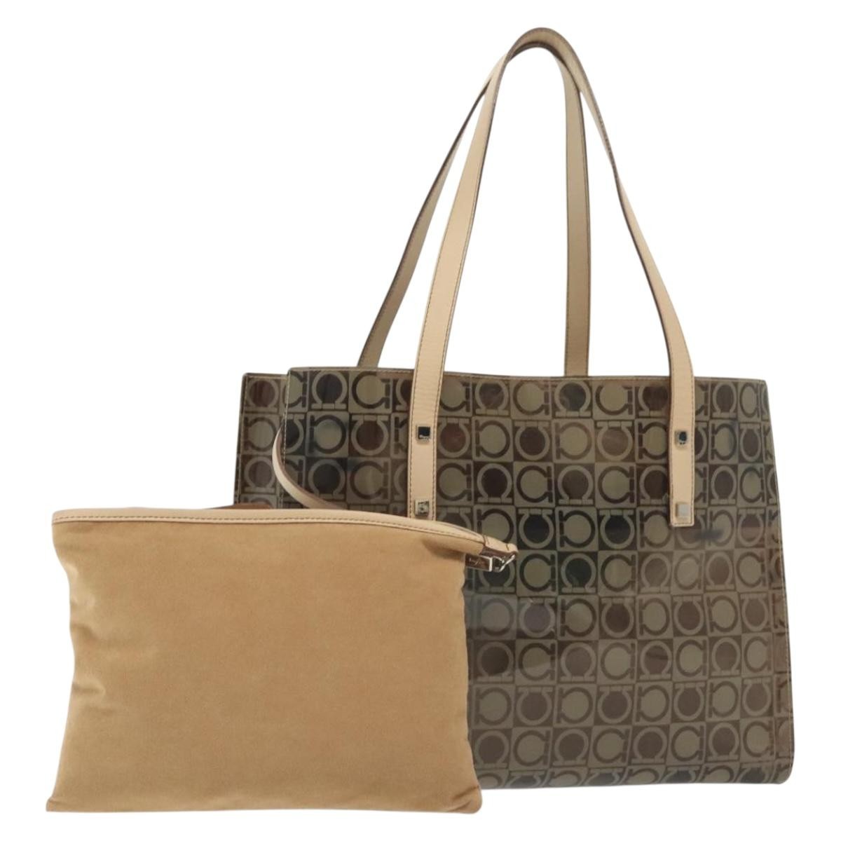 Salvatore Ferragamo Gancini Tote Vinyl, BROWN, SYNTHETIC, Tote bag