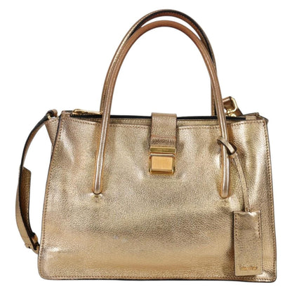 Miu Miu Madras Convertible Compartment Tote Leather, GOLD, LEATHER, Tote bag