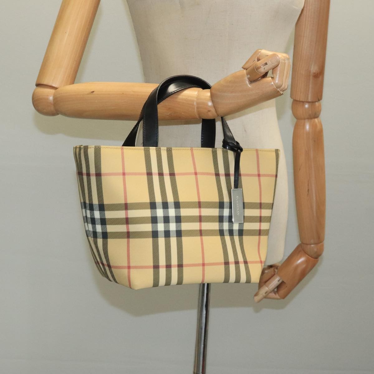 Burberry Nova Handbag Check Pattern, BEIGE, CANVAS, Handbag