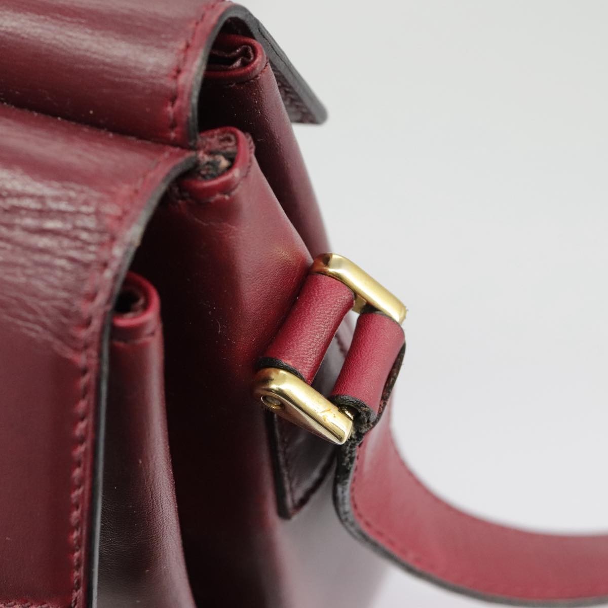 Celine Circle logo Leather, BURGUNDY, LEATHER, Shoulder bag