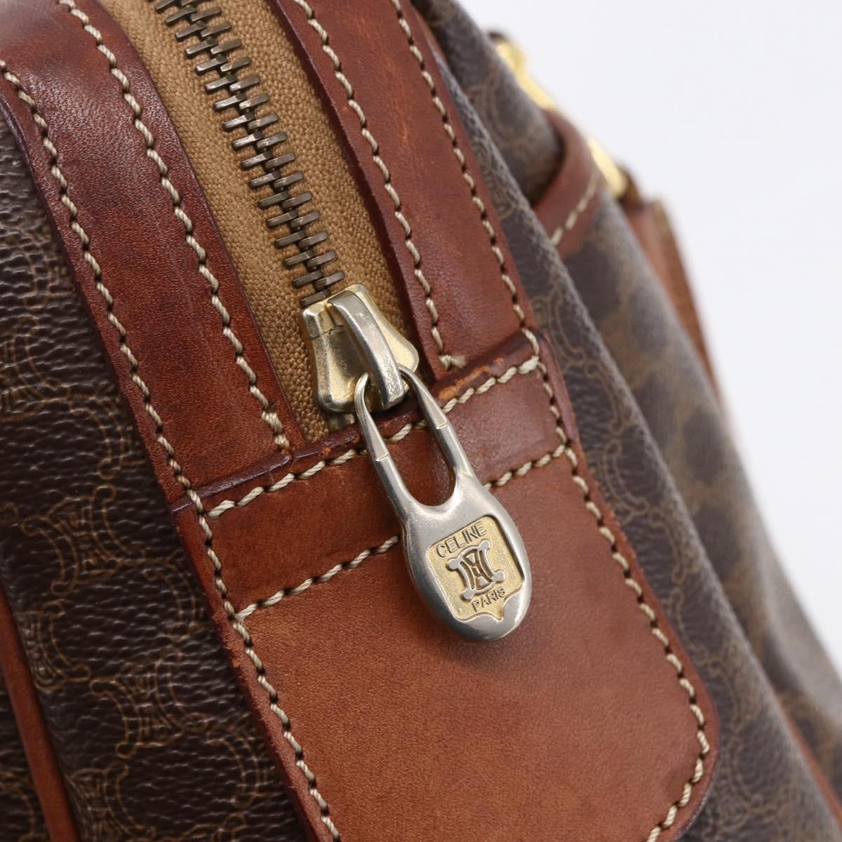 Celine Vintage Macadam Handbag Canvas and Leather, BROWN, CANVAS, Handbag