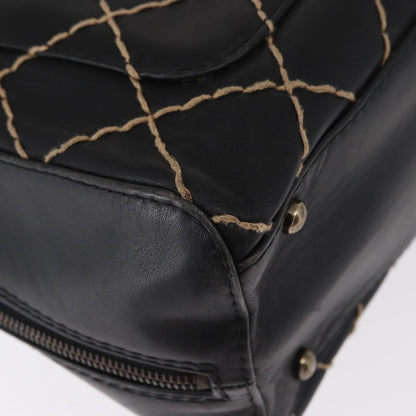 Chanel Surpique Zip Around Satchel Quilted Leather, BLACK, LEATHER, Handbag