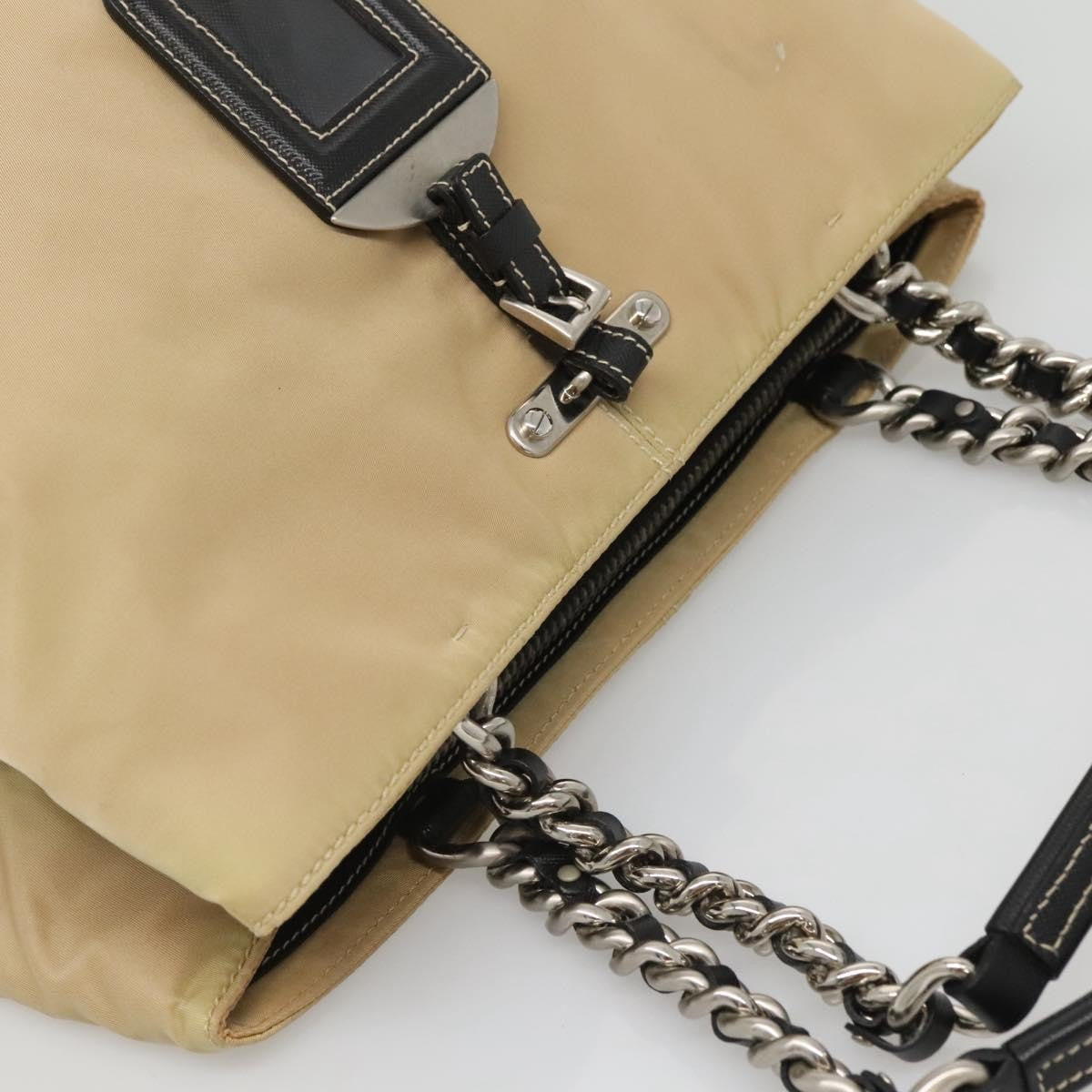 Prada Convertible Chain Tote Quilted Tessuto, BEIGE, NYLON, Tote bag