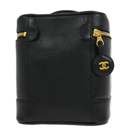 Chanel Vintage Timeless Cosmetic Case Caviar, BLACK, LEATHER, Clutche & pouche