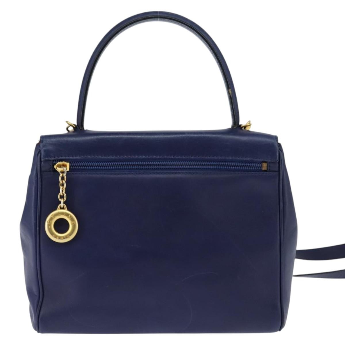 Celine Circle Logo Handbag Leather, BLUE, LEATHER, Handbag