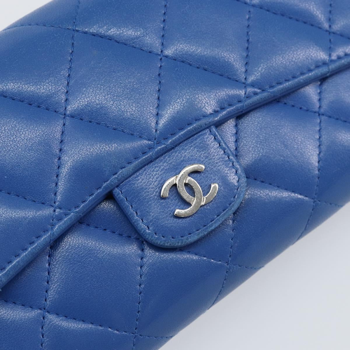 Chanel CC Gusset Classic Flap Wallet Quilted Lambskin, BLUE, LEATHER, Wallets