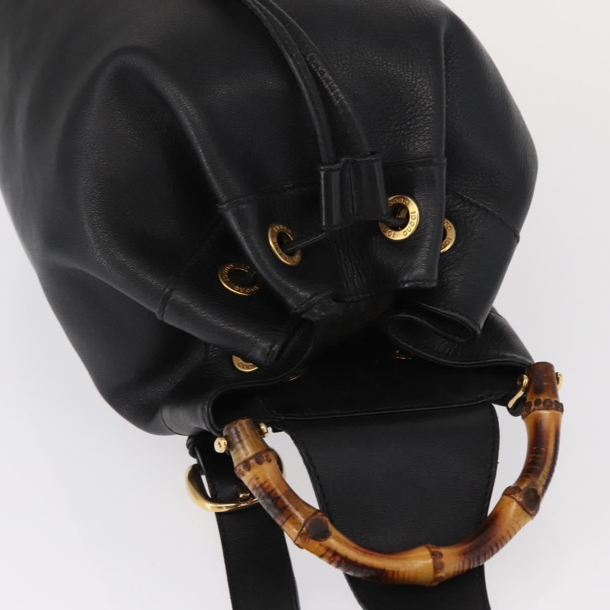 Gucci Vintage Bamboo Sling Backpack Leather, BLACK, LEATHER, Shoulder bag