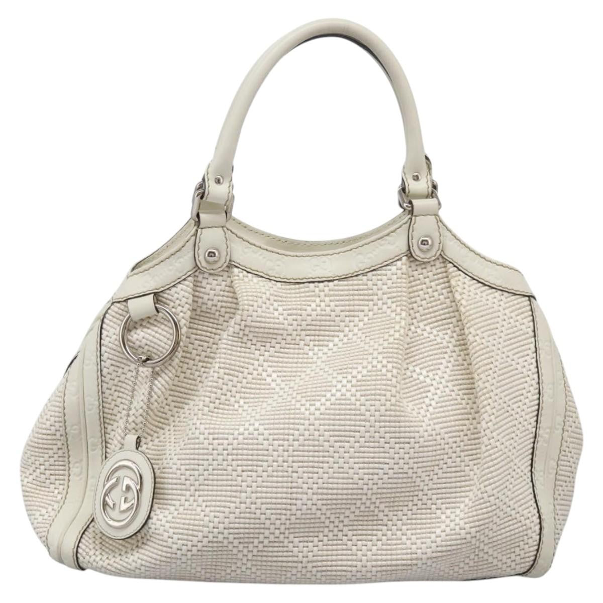 Gucci Sukey Tote Diamante Woven Raffia, SILVER, WOOD, Handbag