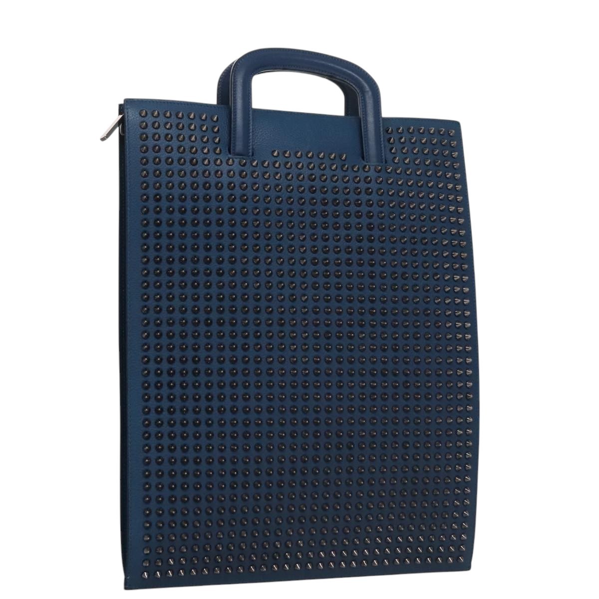 Christian Louboutin Trictrac Portfolio Bag Leather and Spiked Leather, BLUE, LEATHER, Handbag