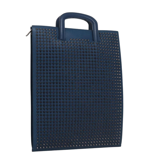 Christian Louboutin Trictrac Portfolio Bag Leather and Spiked Leather, BLUE, LEATHER, Handbag