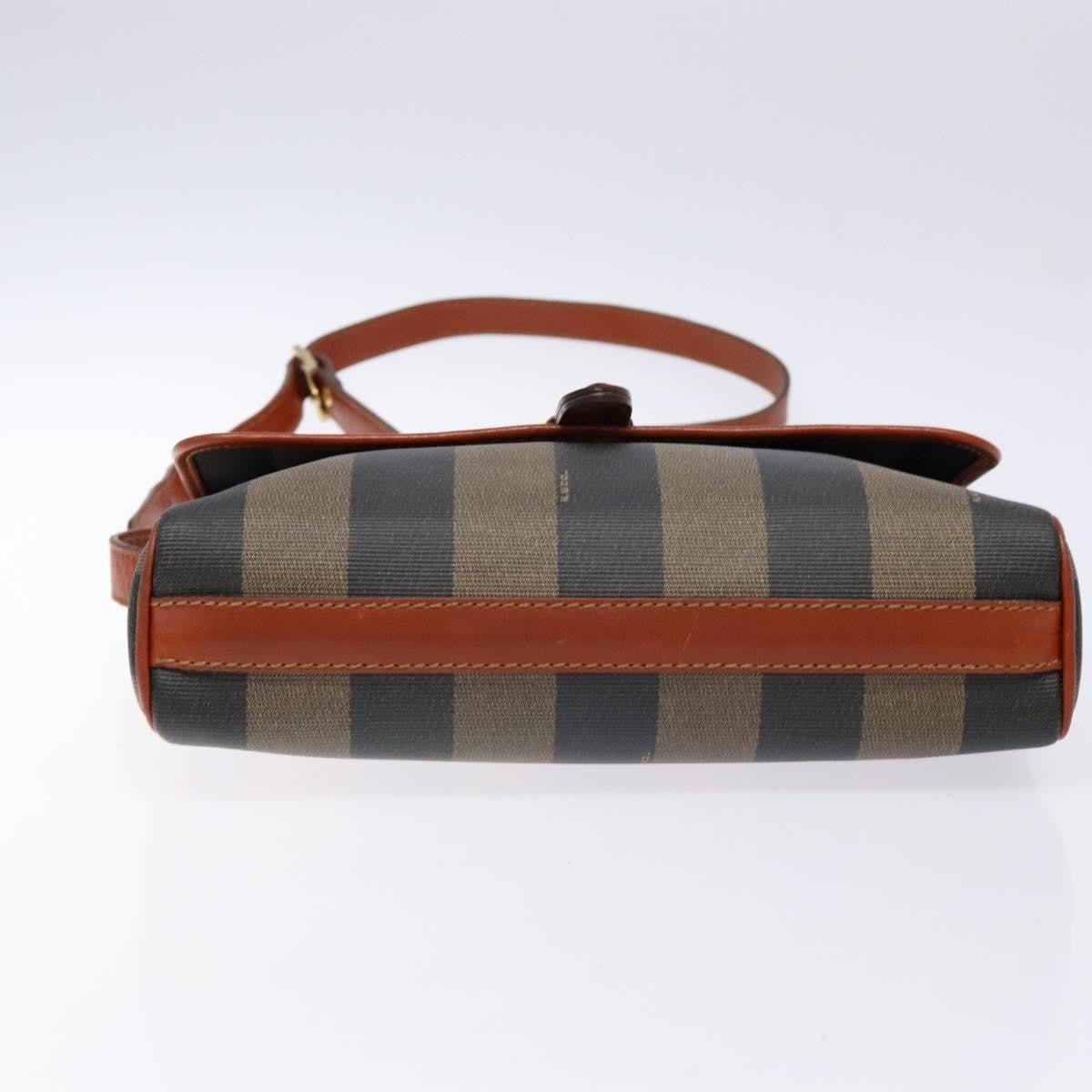 Fendi Vintage Pequin Flap Messenger Bag Coated Canvas, BROWN, CANVAS, Shoulder bag