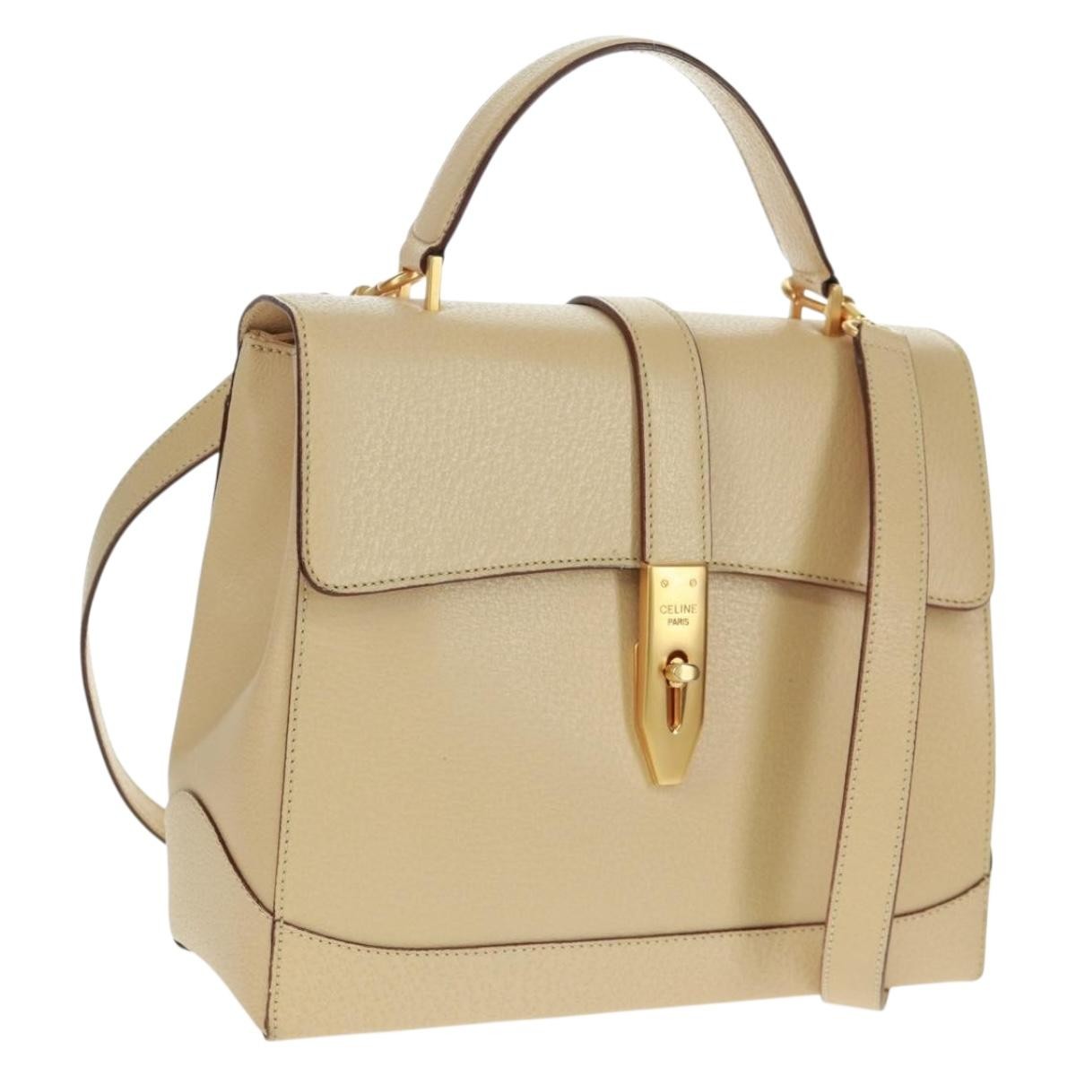 Celine 16 Top Handle Bag Grained Calfskin, BEIGE, LEATHER, Handbag