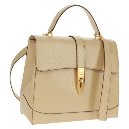 Celine 16 Top Handle Bag Grained Calfskin, BEIGE, LEATHER, Handbag