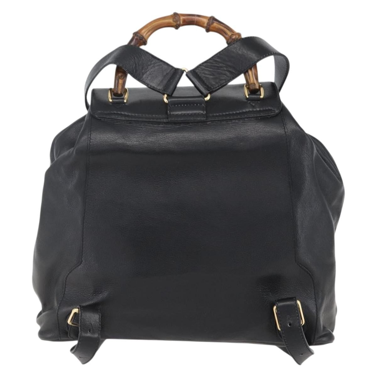 Gucci Vintage Bamboo Backpack Leather, BLACK, LEATHER, Backpack