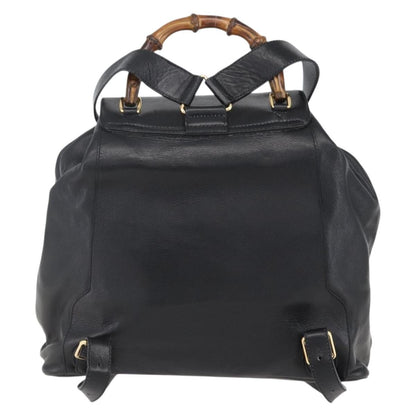 Gucci Vintage Bamboo Backpack Leather, BLACK, LEATHER, Backpack