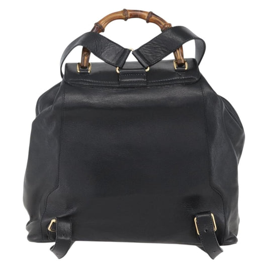 Gucci Vintage Bamboo Backpack Leather, BLACK, LEATHER, Backpack