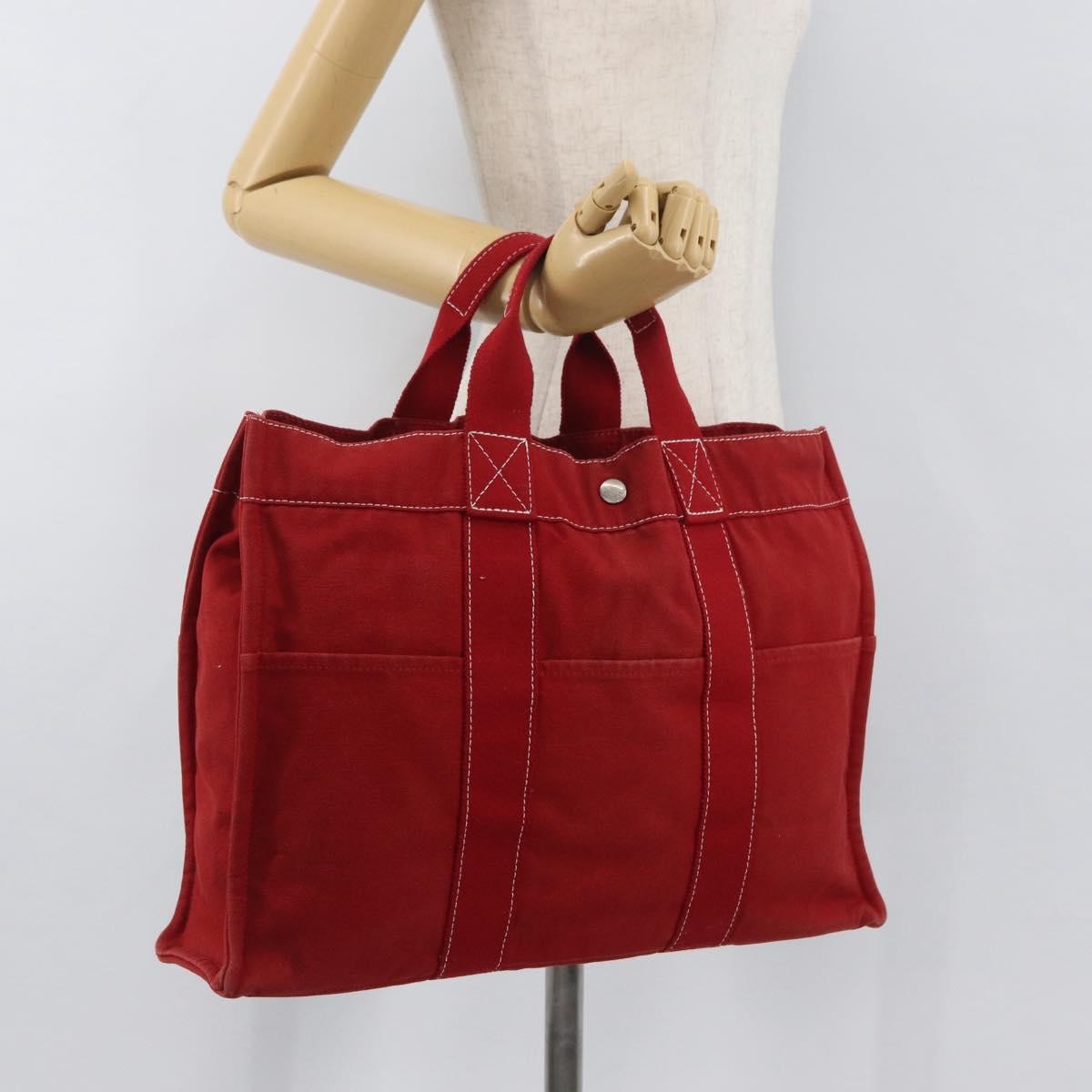 Hermes Fourre Tout Tote Toile, RED, CANVAS, Tote bag