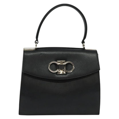 Salvatore Ferragamo Double Gancini Top Handle Bag Saffiano Leather, BLACK, LEATHER, Handbag