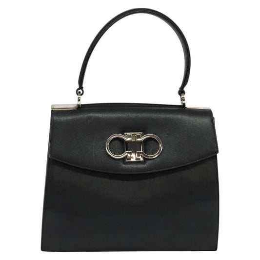 Salvatore Ferragamo Double Gancini Top Handle Bag Saffiano Leather, BLACK, LEATHER, Handbag