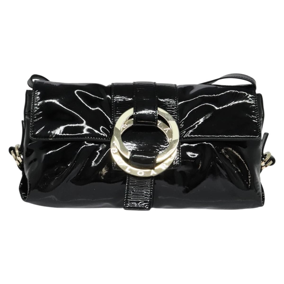 Bvlgari Chandra Flap Shoulder Bag Enamel, BLACK, PATENT_LEATHER, Shoulder bag