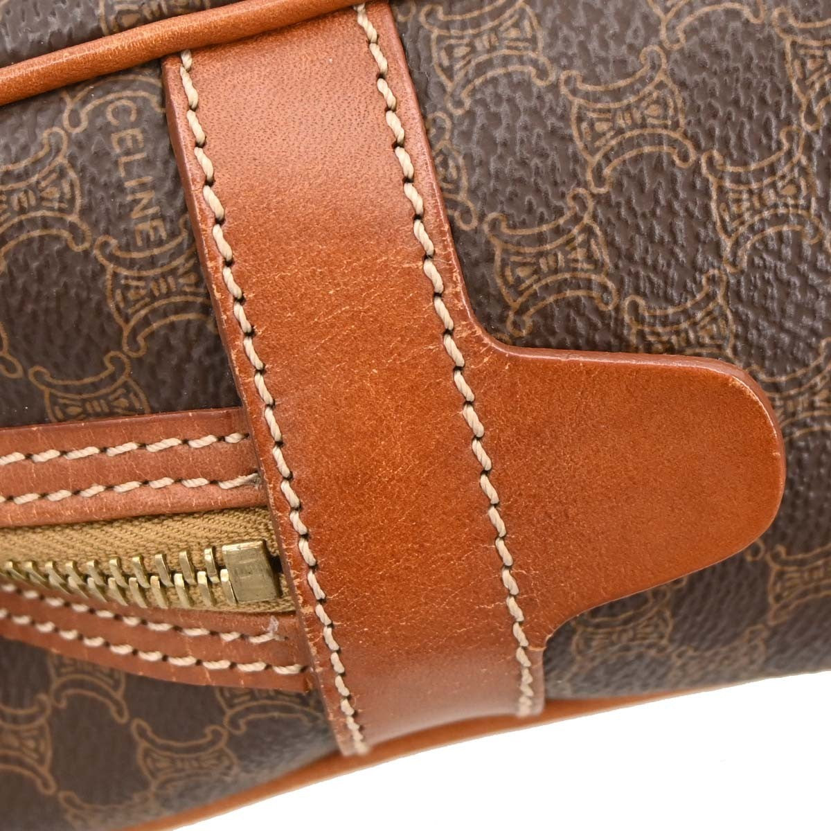 Celine Vintage Macadam Handbag Canvas, BROWN, PVC, Handbag